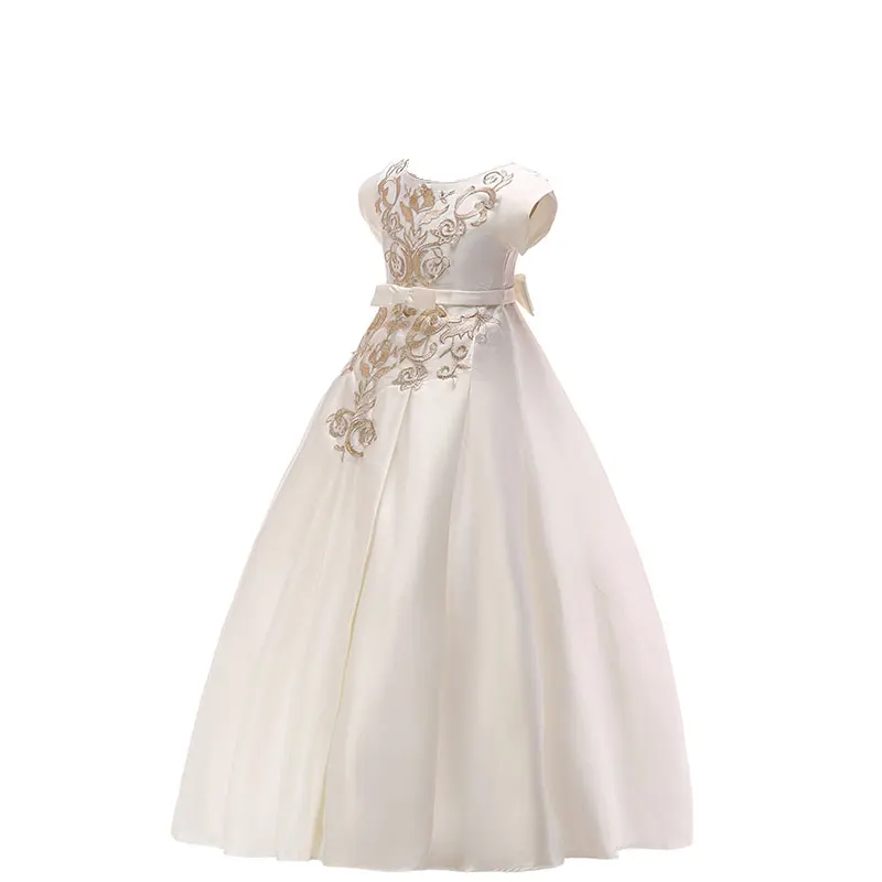 Платье для девочек платья с короткими рукавами и цветочной вышивкой Детские