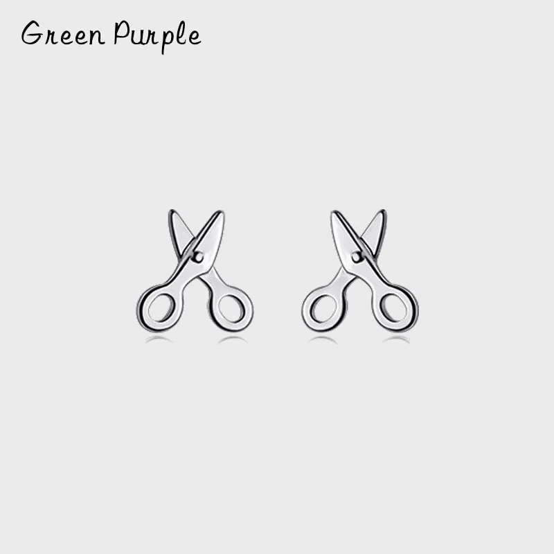 

GREEN PURPLE S925 Sterling Silver Scissors Stud Earrings For Women Small Scissors Earrings Jewelry Girlfriend Recommend
