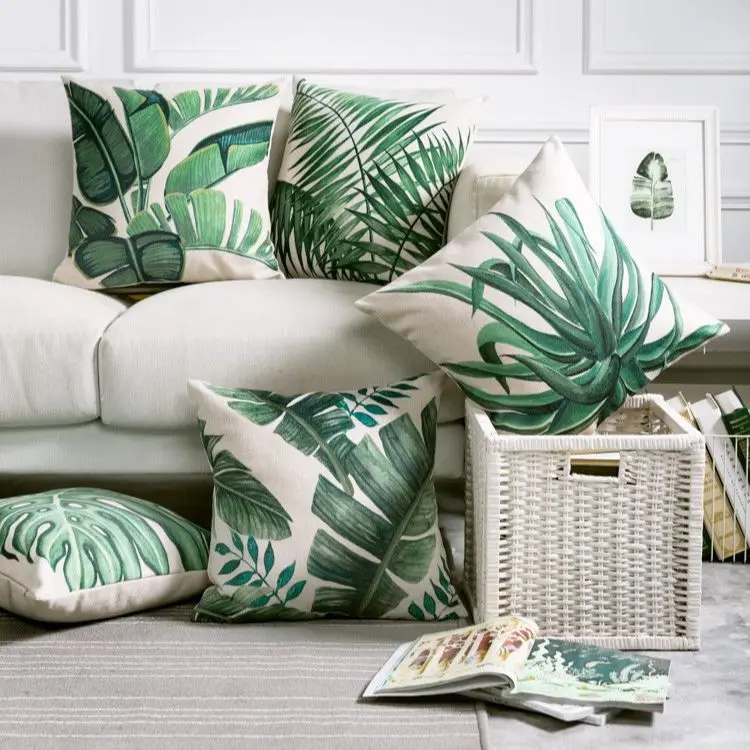 

Tropical Pillow Cover Cushion Case Green Leaf of Tropical Palm Telopea Monstera Ceriman Home Decorective Cushion Cover 45x45cm