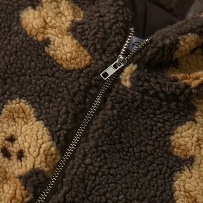 

Hip Hop Lambswoo Hoodies Zipper Men Streetwear Bear Print Pullover Cardigan Coats Harajuku Loose Hooded Couple Coat Outwear