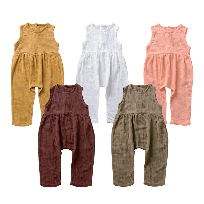 Новинка 2020 летний однотонный костюм для маленьких девочек и мальчиков льняной