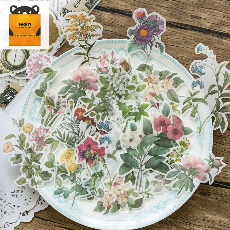 

Washi Paper Sticker Pack, Retro Plant Butterfly Hand Account Decoration Sticker Christmas Stationery, Handmade with Love
