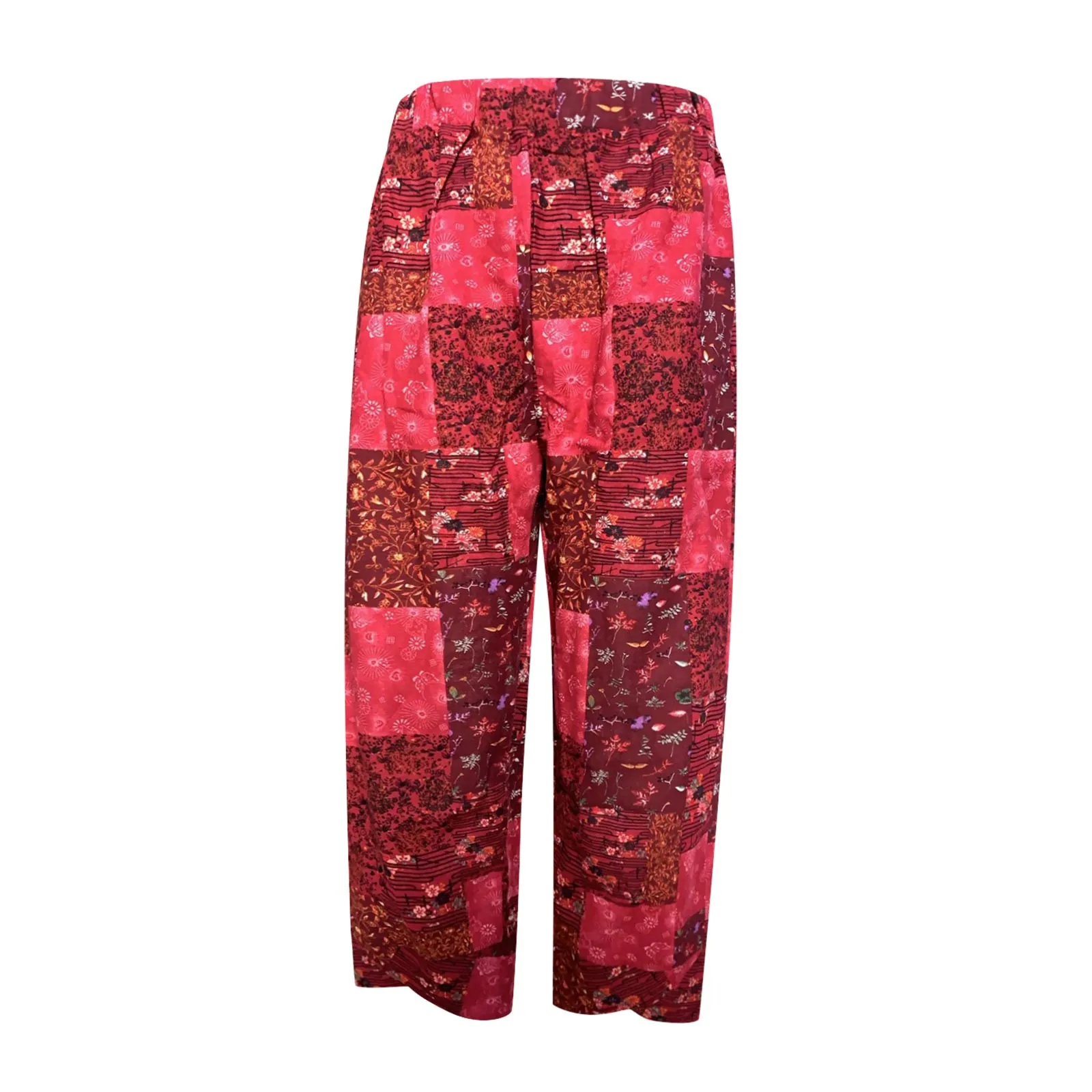 

Women Cotton Linen Printed Pants Vintage Plus Size Loose Wide Leg Women Pants Baggy Elastic Waist Breathable Trousers Women #4