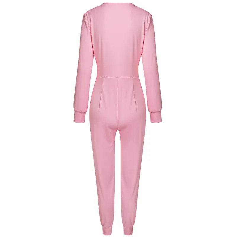 

Solid Jumpsuit Women Rompers Deep V-Neck Sexy One Piece Jumpsuits Double Breasted Overalls Party Night Club Female Outfits Ropa