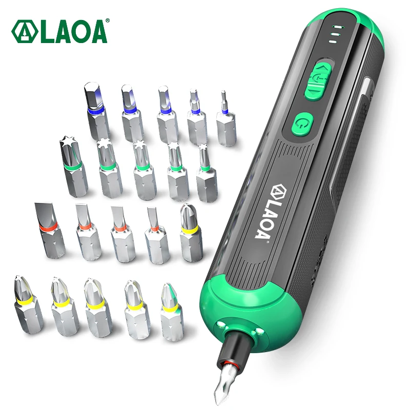 LAOA Electrical Screwdriver Set 4V Cordless Rechargeable Lithium-ion Battery Multifunctional Power Drill with Bits Kit