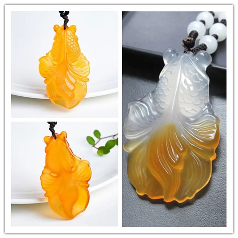 

Прямая поставка, ожерелье из натурального халцедона с подвеской в виде золотой рыбки, ручная работа, амулет на удачу для влюбленных, ожерель...