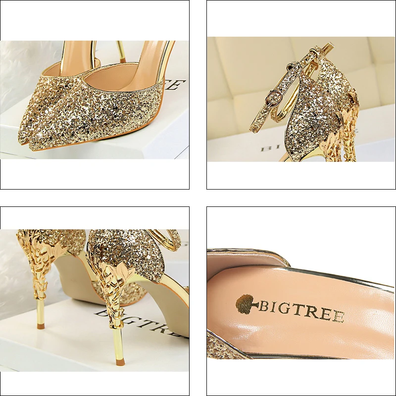 Модные и пикантные открытые Клубные блестящие туфли на высоком тонком