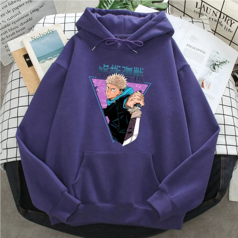 

Jujutsu kaisen yuji itadori moletom masculino estampado moletom solto casual outono inverno quente flanela pulôver de manga com.