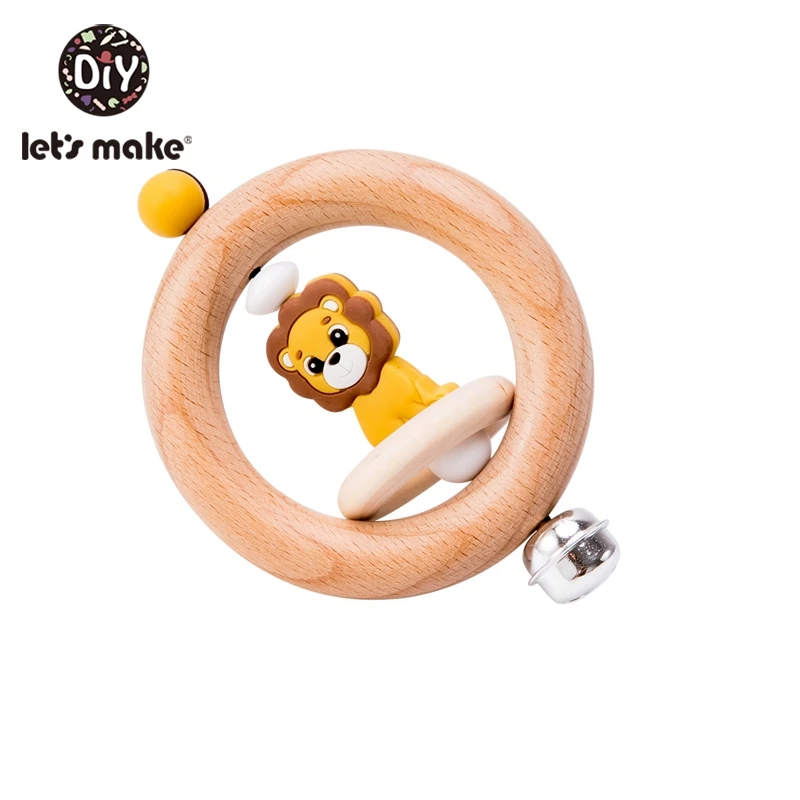 lion Let'S Make 1 шт. миниатюрные деревянные кольца в виде животных, детские игрушки для игр, детские погремушки для мобильного телефона, деревянные детские подвижные музыкальные игрушки для новорожденных - Цвет: lion