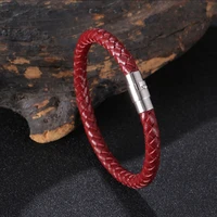 fashion new men women leather bracelet simple stainless steel button neutral accessories jewelry hand woven gifts bb1203