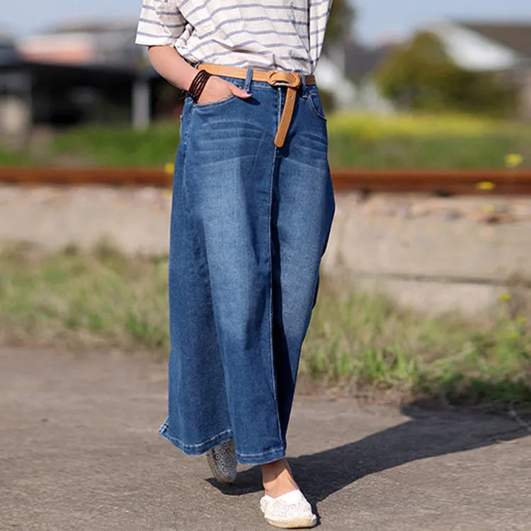 

2020 New Style Spring-Summer Korean-style Denim Skirt Women's Elastic Waist Stretch Mid-length Skirt Casual Sheath A- line Skirt