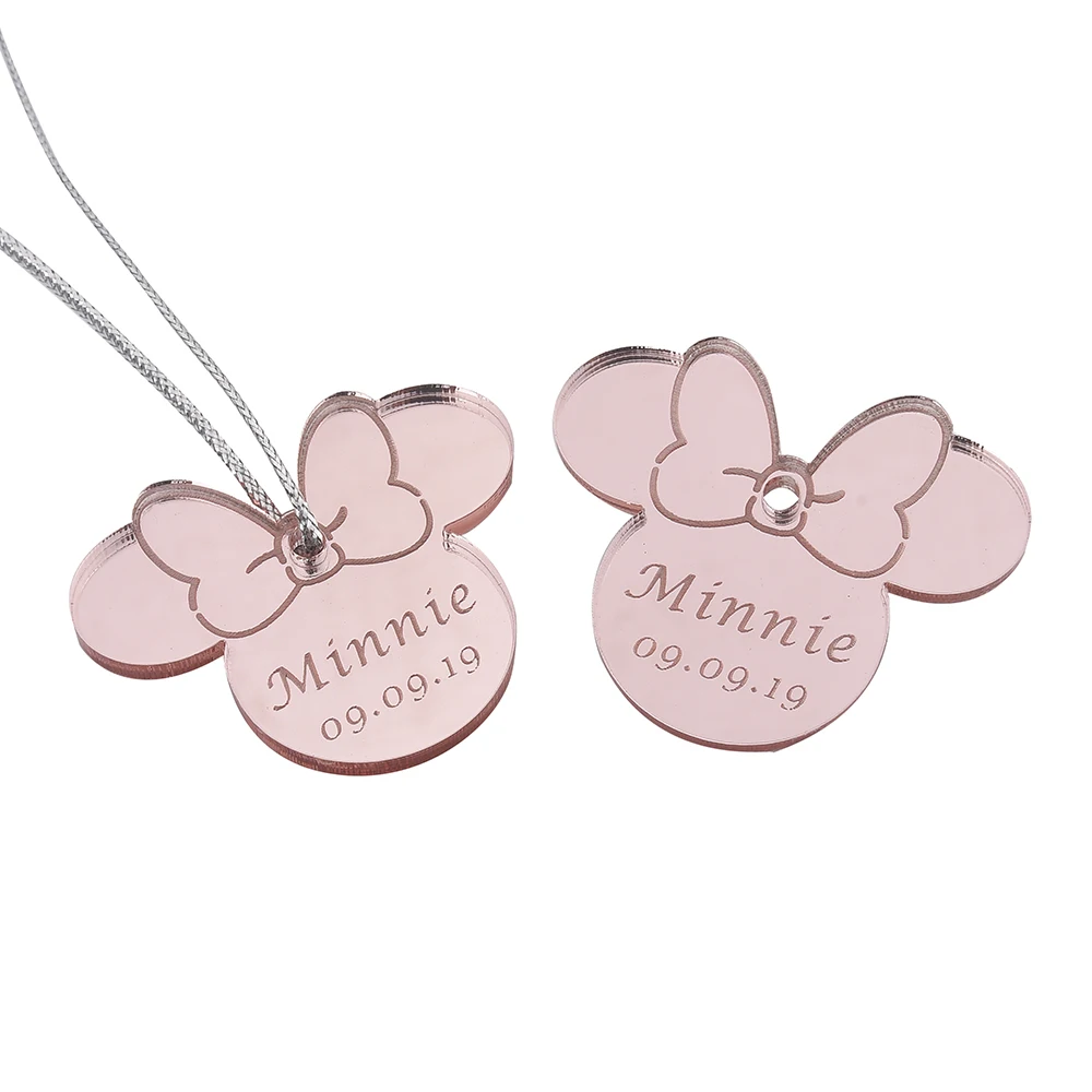 Style5 Pink 10 шт. персонализированные гравированное зеркало Минни Маус надписи имя карты метки ребенок душ украшение для вечеринки в день рождения 40 мм логотип - Цвет: Style5 Pink