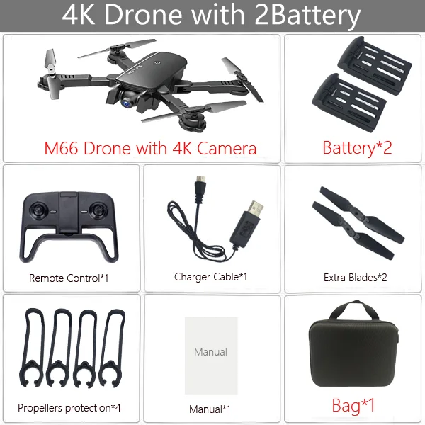LAUMOX M66 RC Drone with 4K Camera Drone Wide Angle Optical Flow Positioning Gesture Photo Wifi FPV Foldable Quadcopter Vs E58 - Цвет: 4K 2B Bag Black