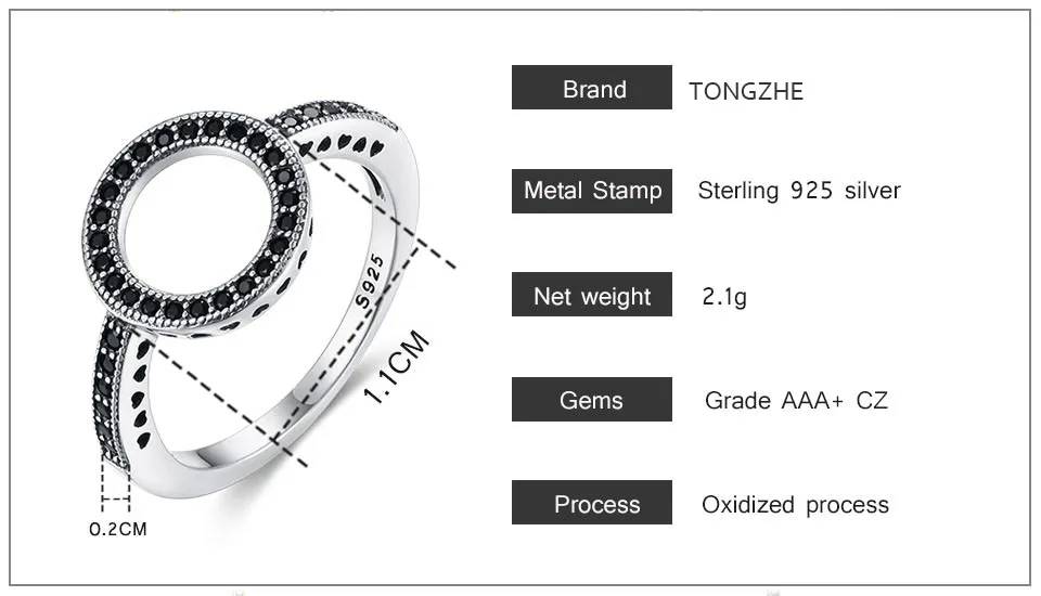 Женское Винтажное кольцо TONGZHE серебряное с сияющим сердцем из стерлингового