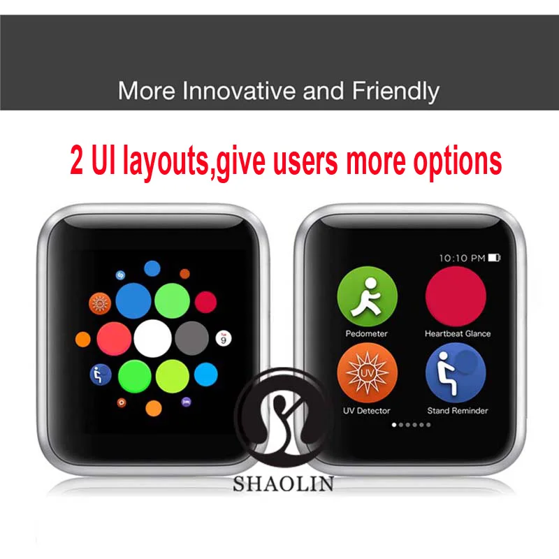 SHAOLIN Smart Watch Series 6 SmartWatch case for apple  6 7 iPhone Android Smart phone heart rate monitor pedometor (Red Button)
