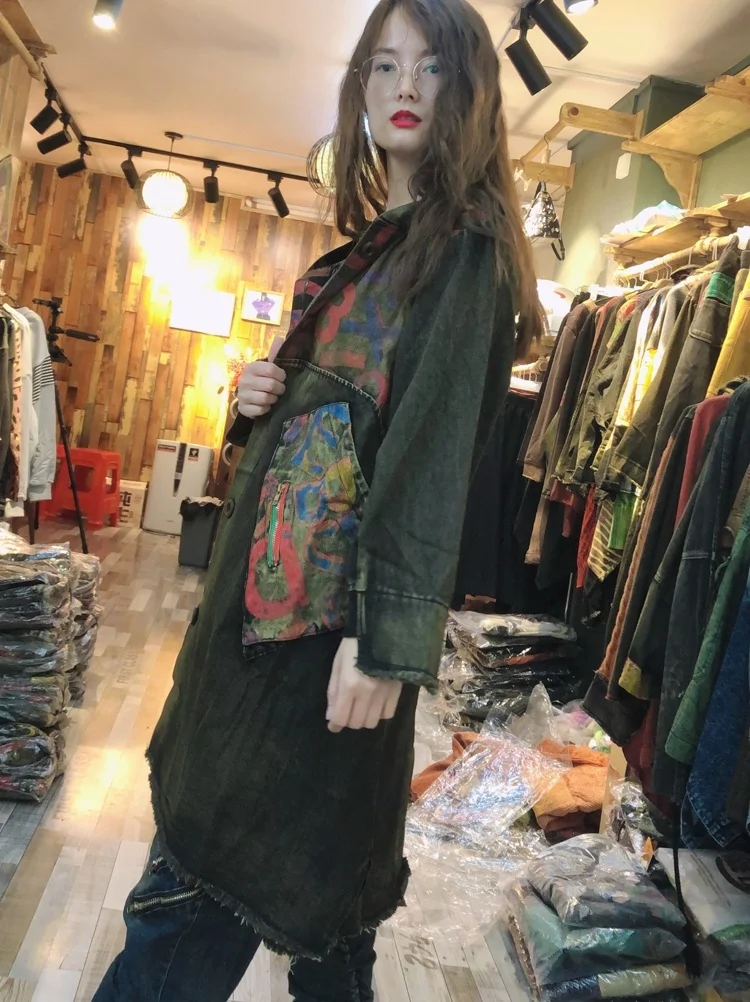 

LYUZHE Women Temperament Coat 2021 Autumn Women Colorful Letter Coat Female Characteristic Denim Coat High Quality ZQY082D