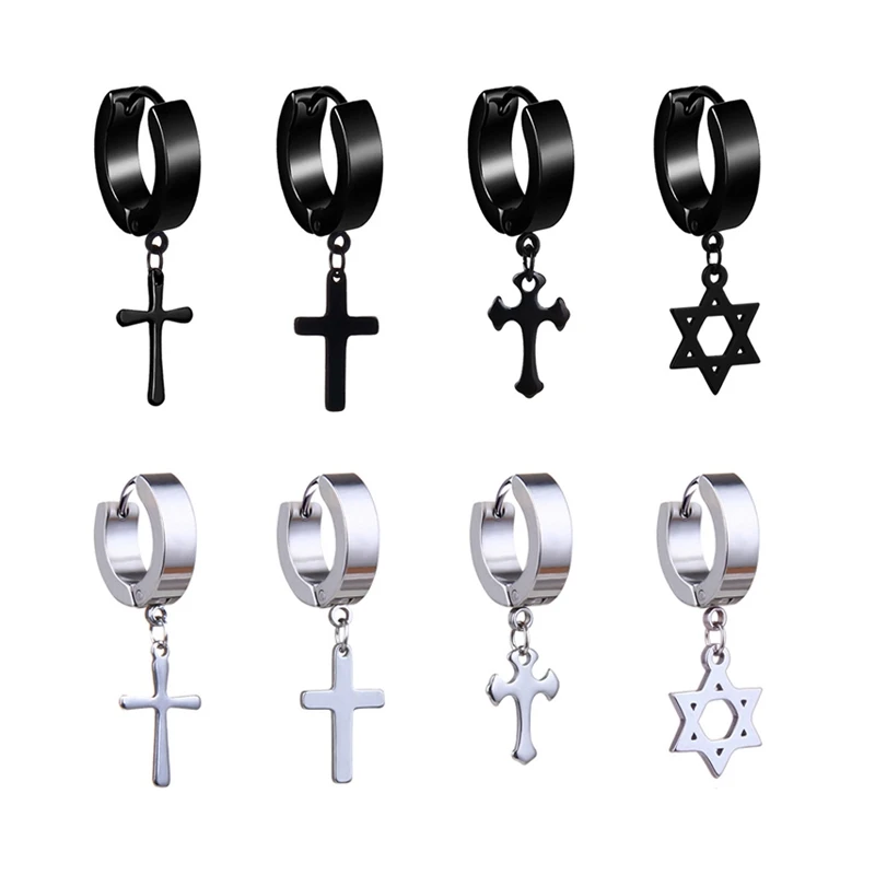 

Trend Unisex Punk Gothic Style 304 Stainless Steel Earrings Charm Hip Hop Fashion Jewelry Cross Hexagram Ear Studs Gifts