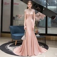 elegant fashion pink mermaid evening dresses satin shiny rhinestones beading women celebrity wedding prom party gowns dubai 2021