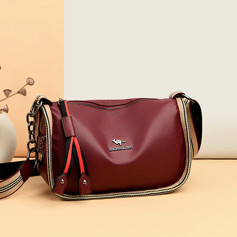 

Contrast Color Wide Strap Crossbody Bags Women's Large Capacity PU Leather Shoulder Bag Female Designer Simple Messenger Bag Sac