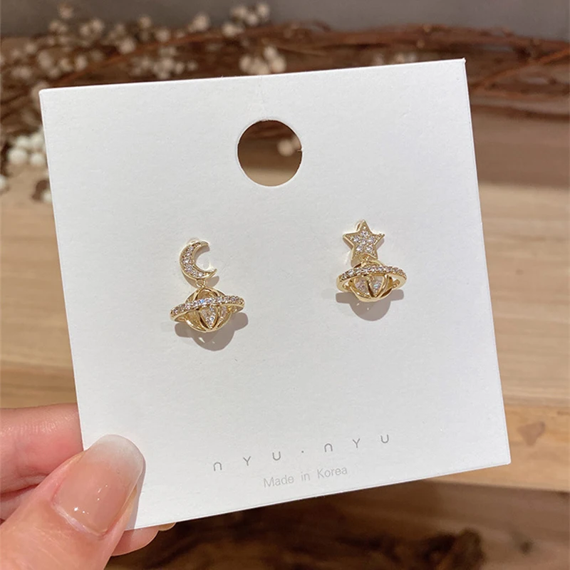 

Creative Cute Design Universe Planet Star Tssel Drop Earrings For Girls Hollow Circle Crystal Pendant Jewelry