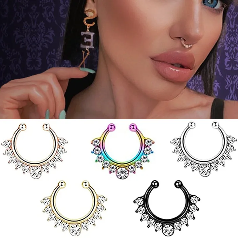 1PCS Fake Piercing Nose Ring Clip On Septum Fake Nose Earing Non Piercing Daith Earring Jewelry False Nose Clip Faux Septum Ring