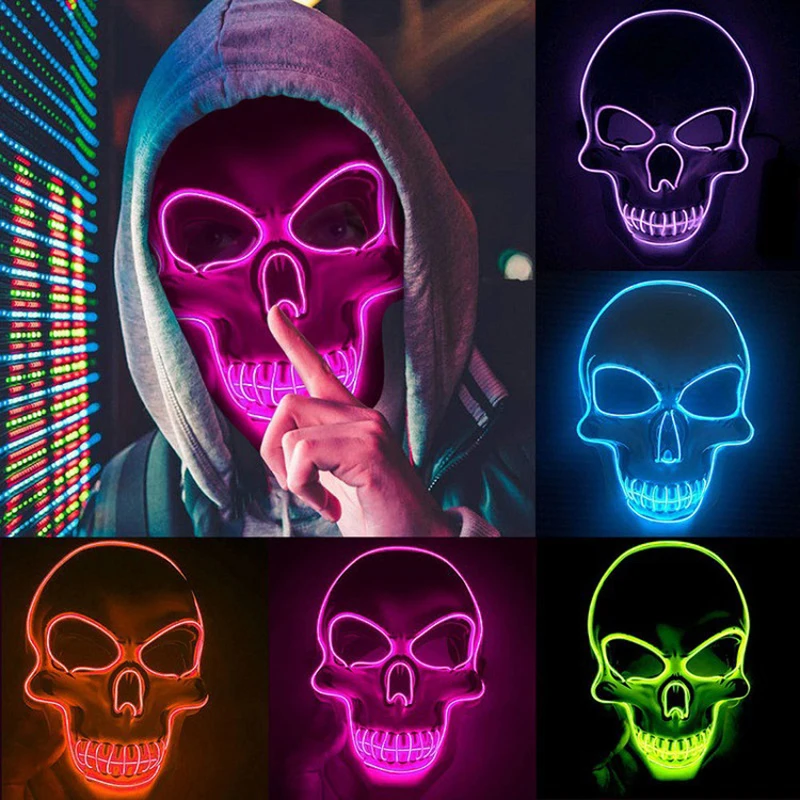 

New Party Halloween Mask Skull Mask LED Mask EL-Wire Scary Mask Light Up Cosplay Costume Masks Glow In The Dark Masquerade Masks