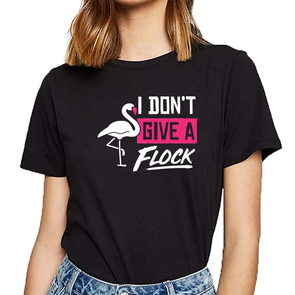 Женская футболка с надписью i dont give a flock funny pink flamingo pun Basic Black Custom Female Tshirt|Футболки| |