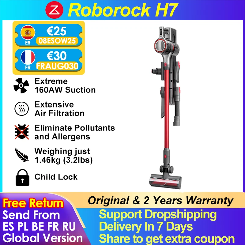 

Roborock H7 Handheld Portable Strong Suction Vacuum Cleaner 160AW Suction, 480W OLED Display, 3610mAh Battery, 1.46kg Weight