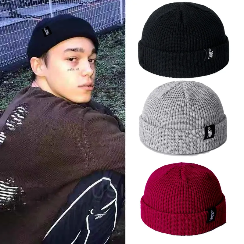 

Iwinter Men Knitted Hat Beanie Solid Color Cap Retro Ribbed Cuffed Short Melon Hat Skullies Beanies Casual Winter Hat Skullcap