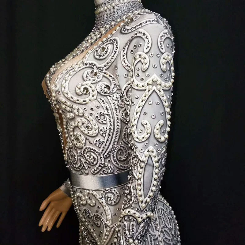 Соблазнительное платье стразы с длинным рукавом блестящее кристаллами женская