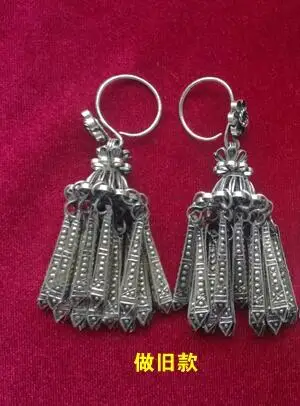 

GUIZHOU ETHNIC STYLE JEWELRY ETHNIC STYLE RETRO EARRINGS HANFU ACCESSORIES HANDMADE MIAO SILVER TASSEL EARRINGS