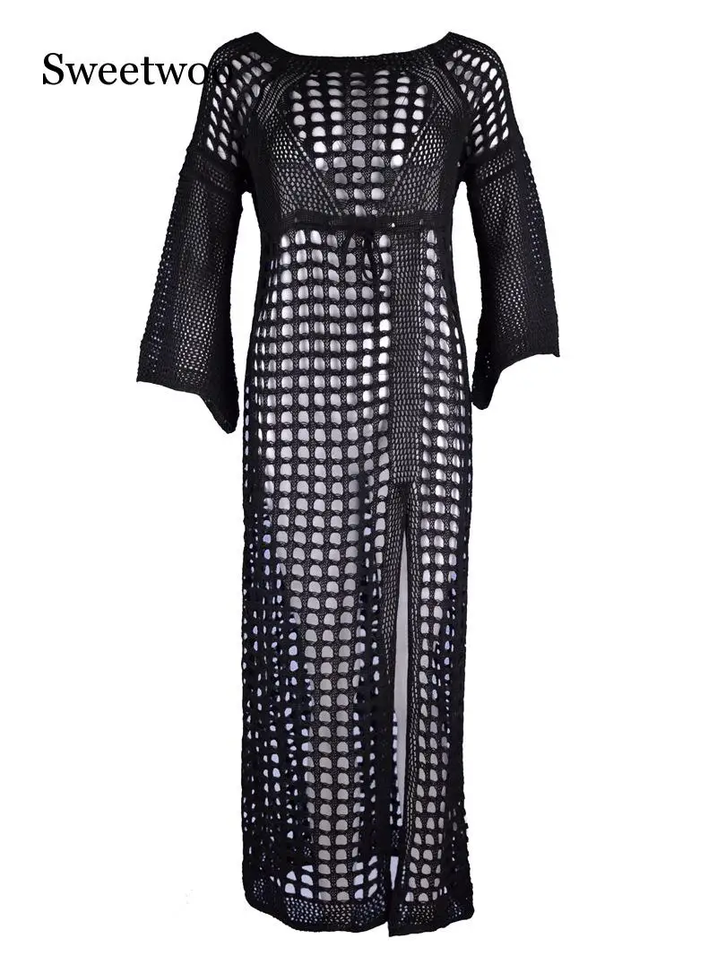 Женская накидка на бикини одежда для плавания Прозрачная Кружевная Длинная