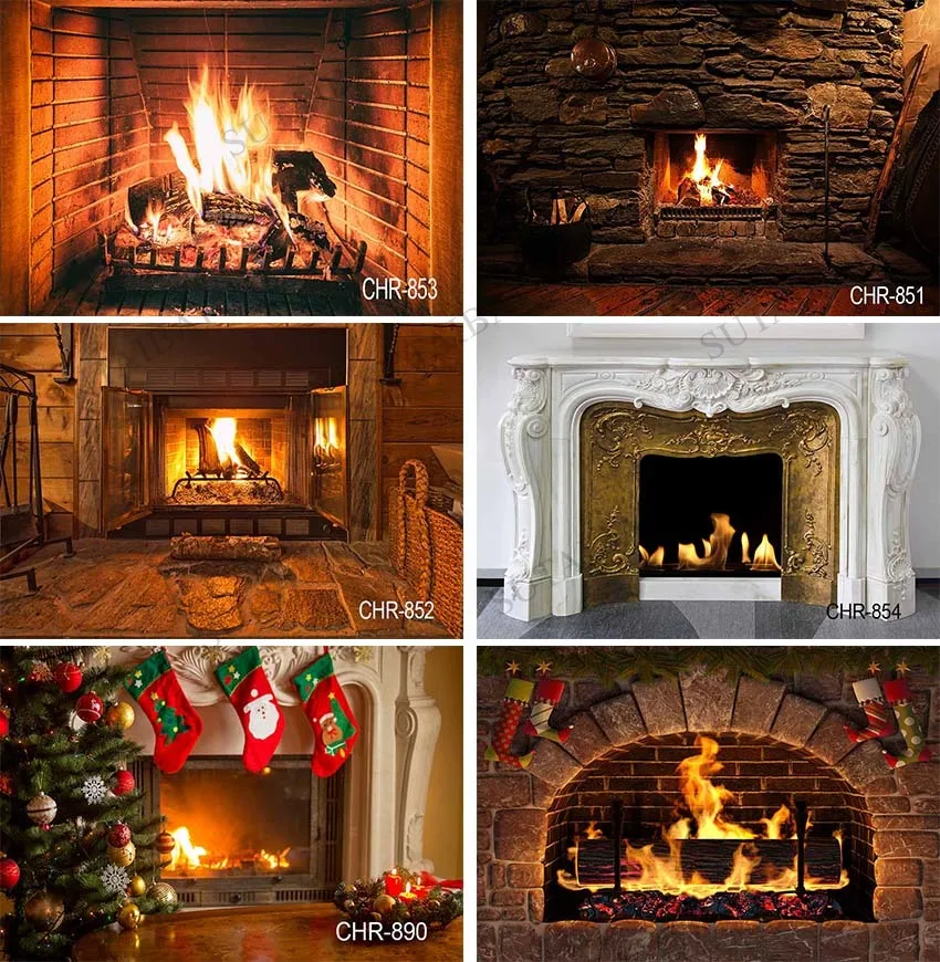 

Photography Background Winter Fireplace Wood Fire Flame Exuberant Brick Christmas Party Decor Backdrop Photo Studio