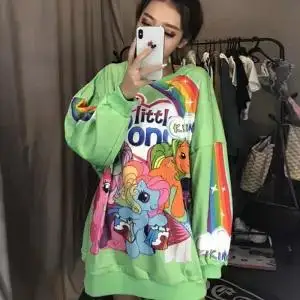 1 Аниме толстовки женские Kawaii девушки милые женские пуловеры, топы Свободные Мультяшные японские худи женские осенние свободные зеленые толстовки - Цвет: 1