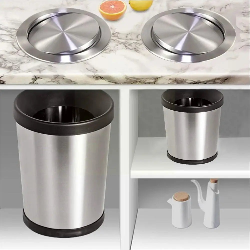 

1pc Round Built-in Countertop Lid Trash Can Lid Can Tooling Sink Lid Lid Flip Kitchen Lid Concealed Trash Steel M0E1