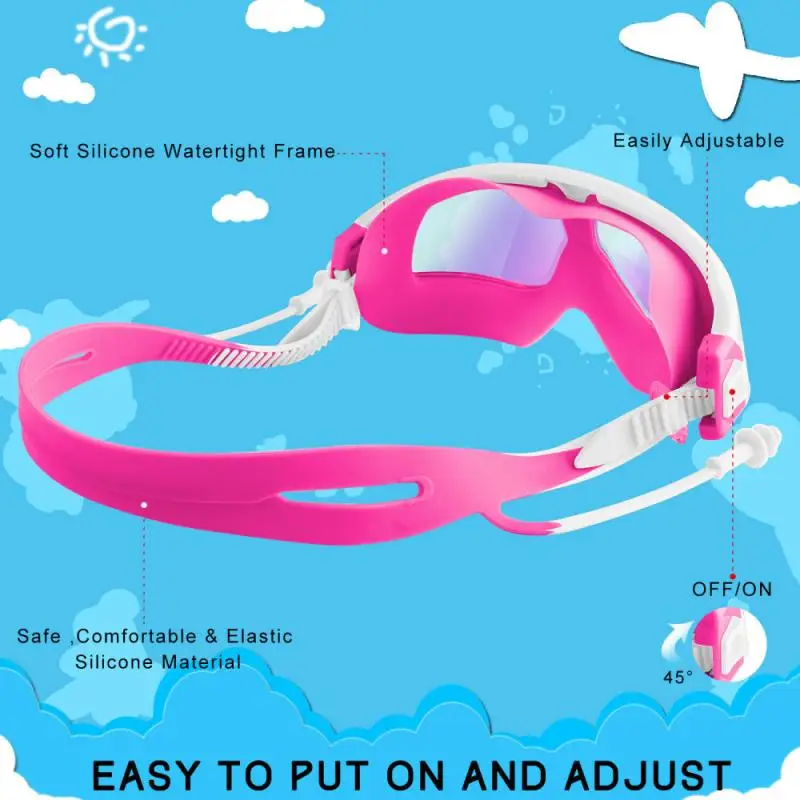 

5colors Children's Swimming Goggles With Large Frame With Swimming Earplugs Anti-fog Anti-ultraviolet Swim Eyewear Dropshipping