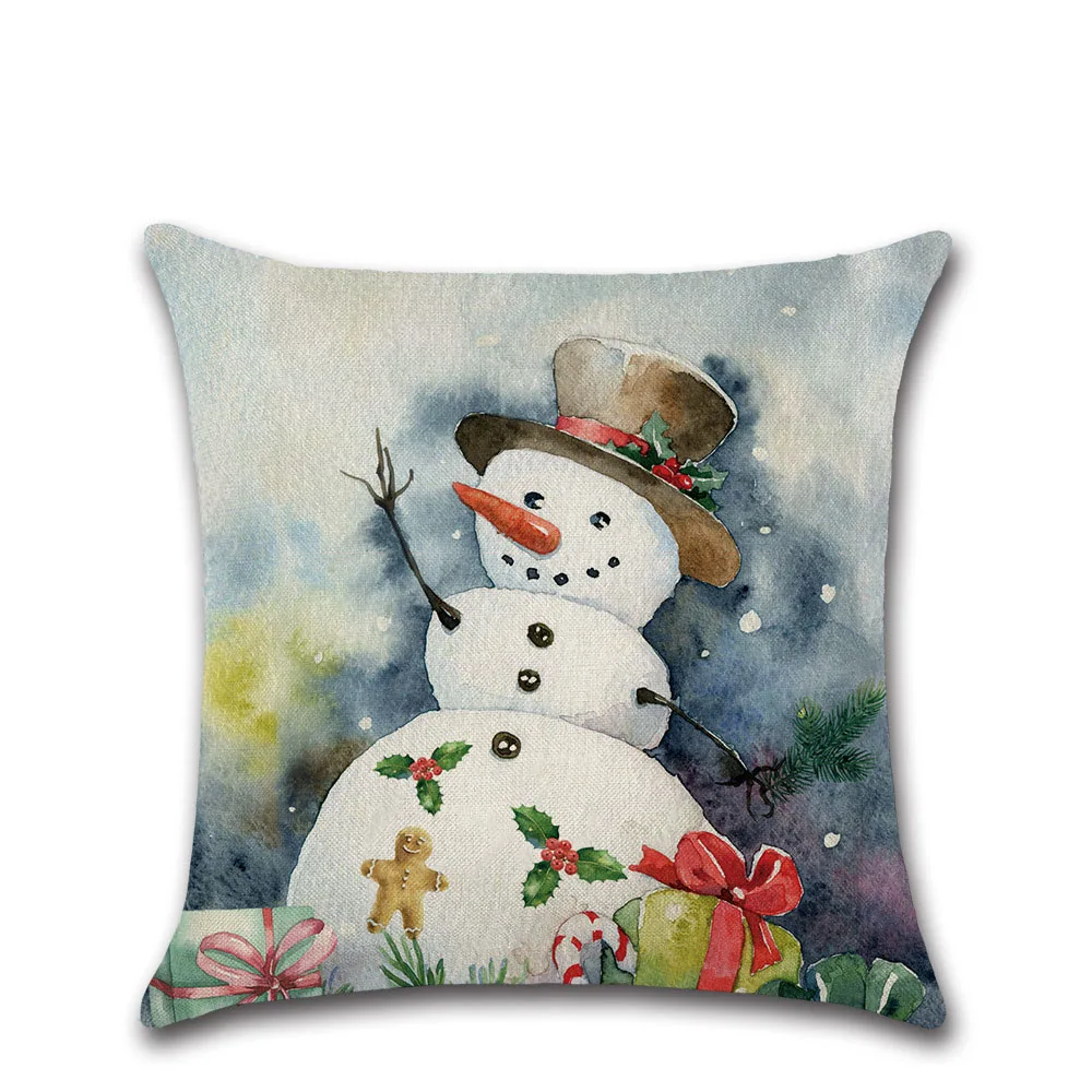 Мультяшный Рождественский льняной чехол для подушки декоративный снеговик