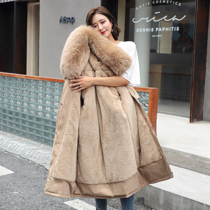 

2020 New Cotton Liner Parker Parka Fashion Adjustable Waist Fur Collar Winter Jacket Women Medium Long Hooded Parka Coat