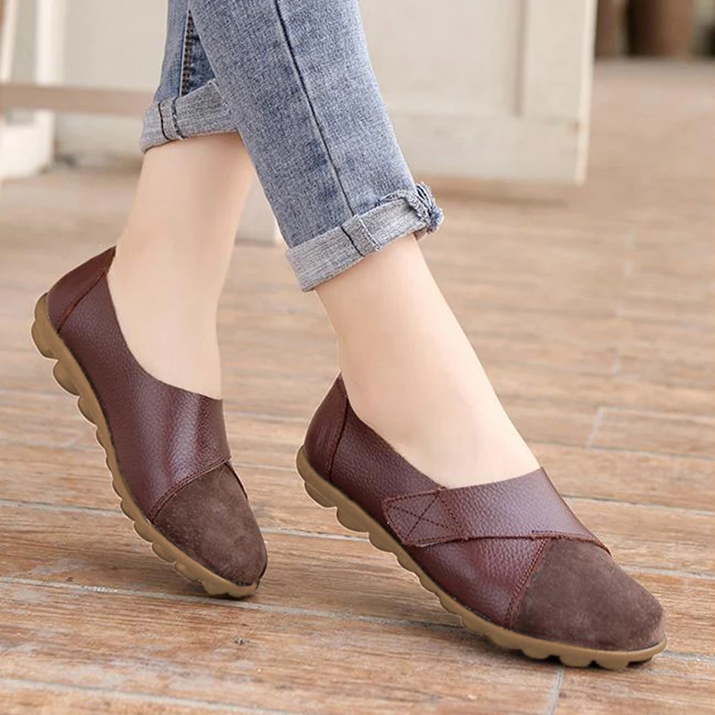 Женские модные туфли на плоской подошве из искусственной кожи женские с круглым