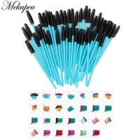 50 pcslot nylon golden blue handle mascara wands applicator disposable eyelash brush for eyelash extension makeup brushes