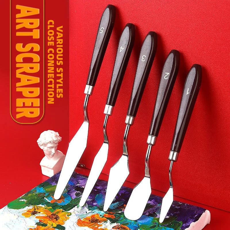 

Oil Painting spatula pigment Palette knife professional stainless steel kit art mixing spatula paint Spatula 5 pieces oil painti
