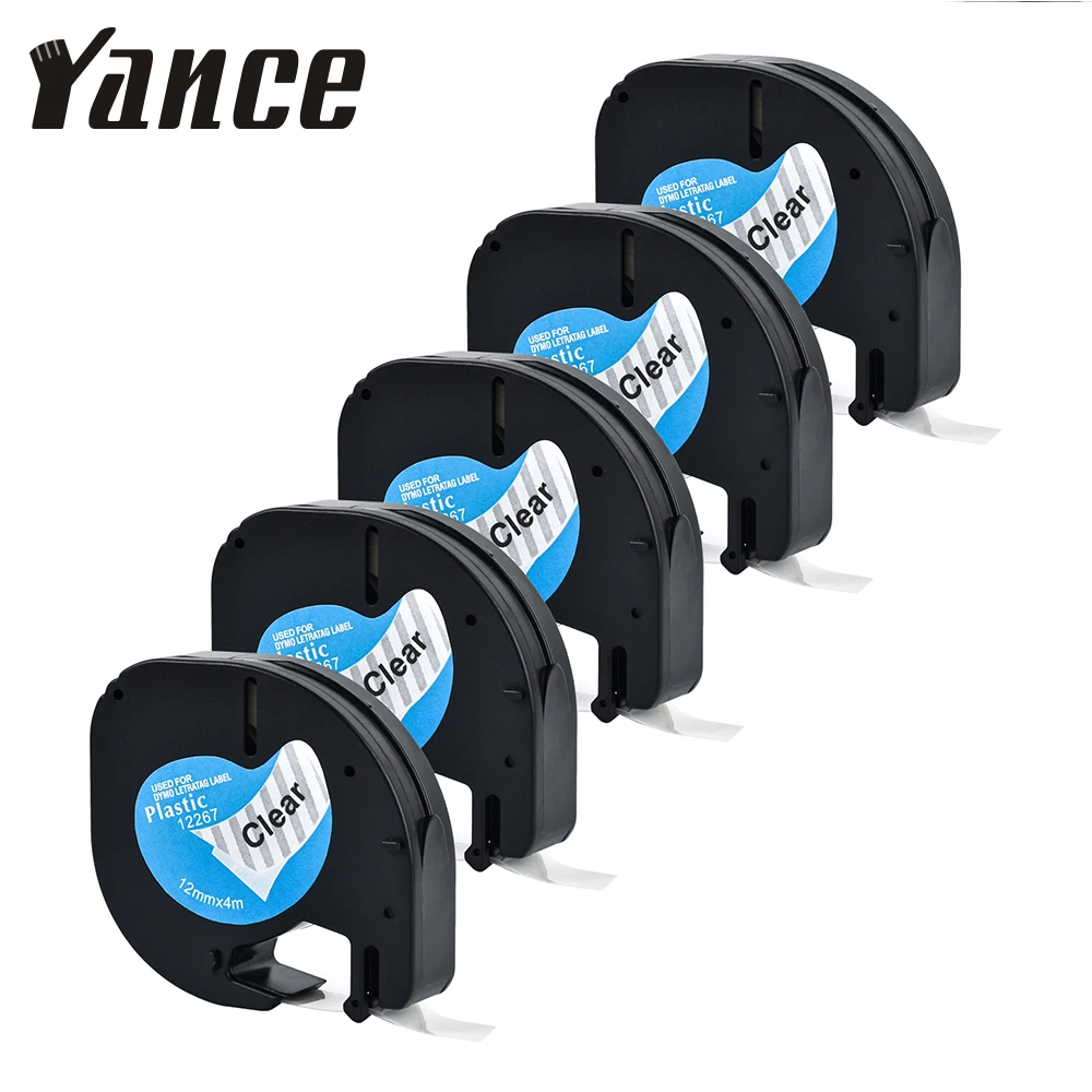 Yance 5 шт./лот совместимая с Dymo LetraTag пластиковая лента 12267 12 мм черная на прозрачной