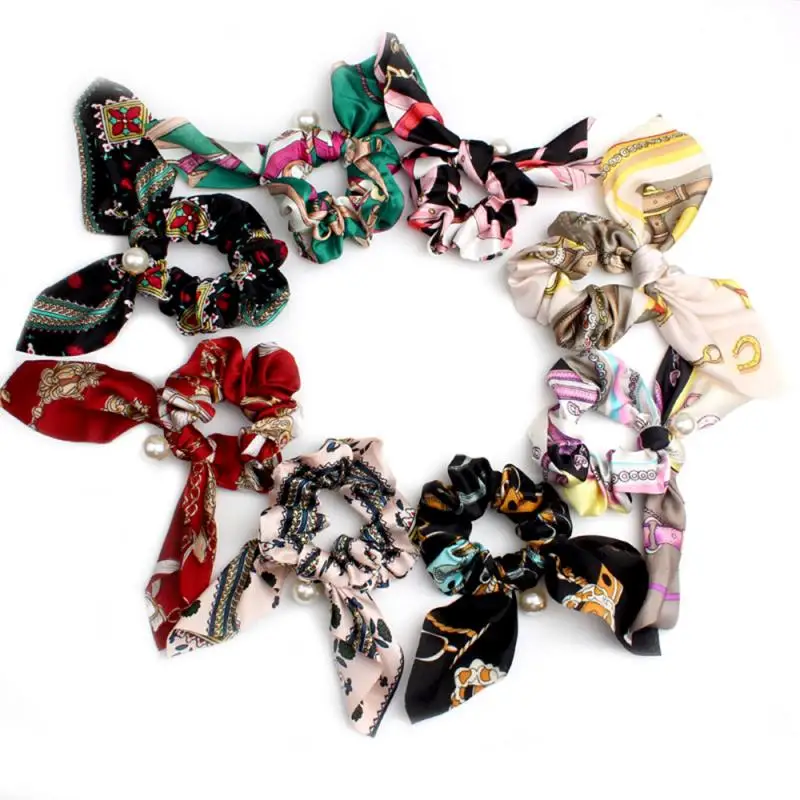 Женские резинки для волос в стиле ретро с цветочным жемчугом и бантом эластичные