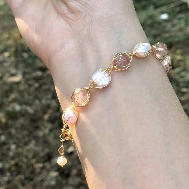 

2021 New Handmade Irregular Natural Freshwater Pearls Crystal Bracelets for Women Girls Trendy Bracelete Feminino Jewelry Gift