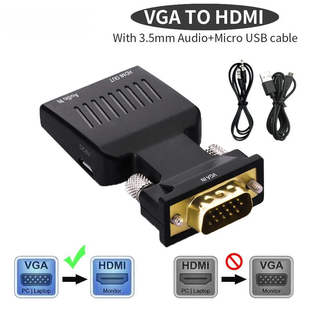Адаптер-преобразователь HD 1080P VGA-HDMI-совместимый с аудио для ПК ноутбука проектора