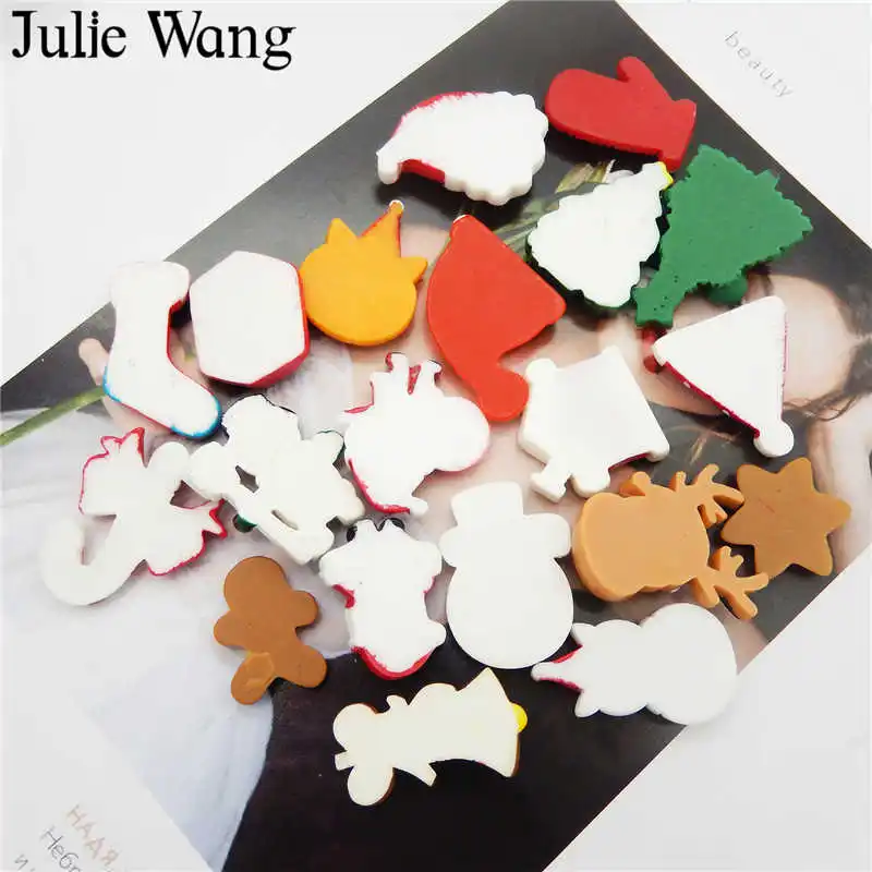 Julie Wang 6 20 шт полимерные рождественские амулеты смешанные Санта Клаус дерево