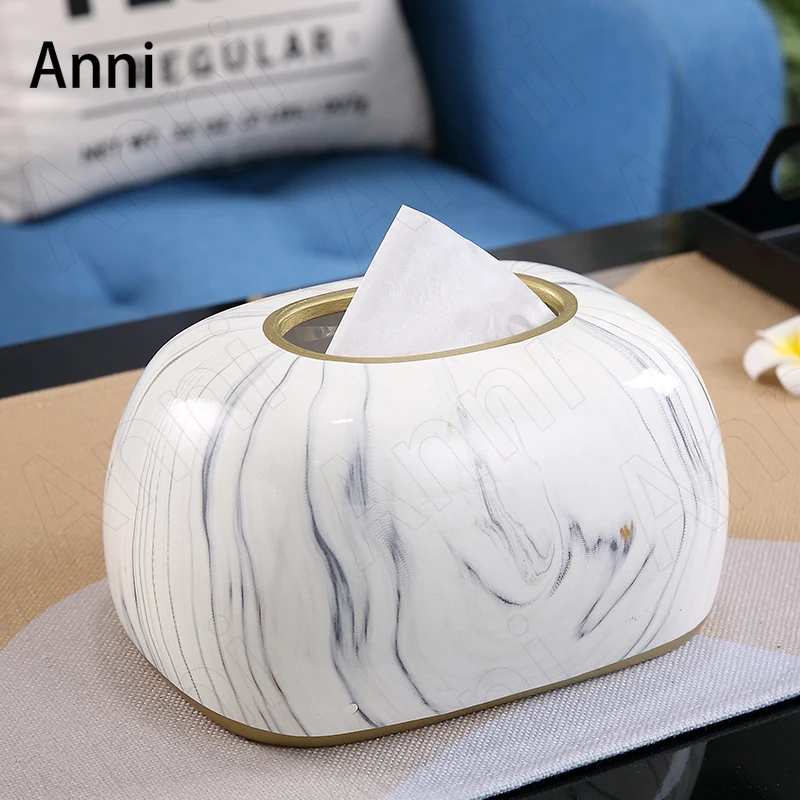 

Creativity Marble Texture Ceramic Tissue Boxes European Simple Painted Porcelain Tissue Paper Storage Box Coffee Table Ornaments