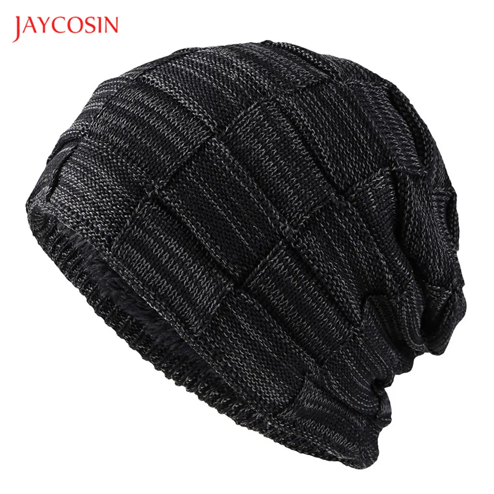 Joycosin Women Men Warm Baggy Weave Caps Crochet Winter Fluff Inside Beanie Knitted Solid Color Skull Hat | Аксессуары для одежды