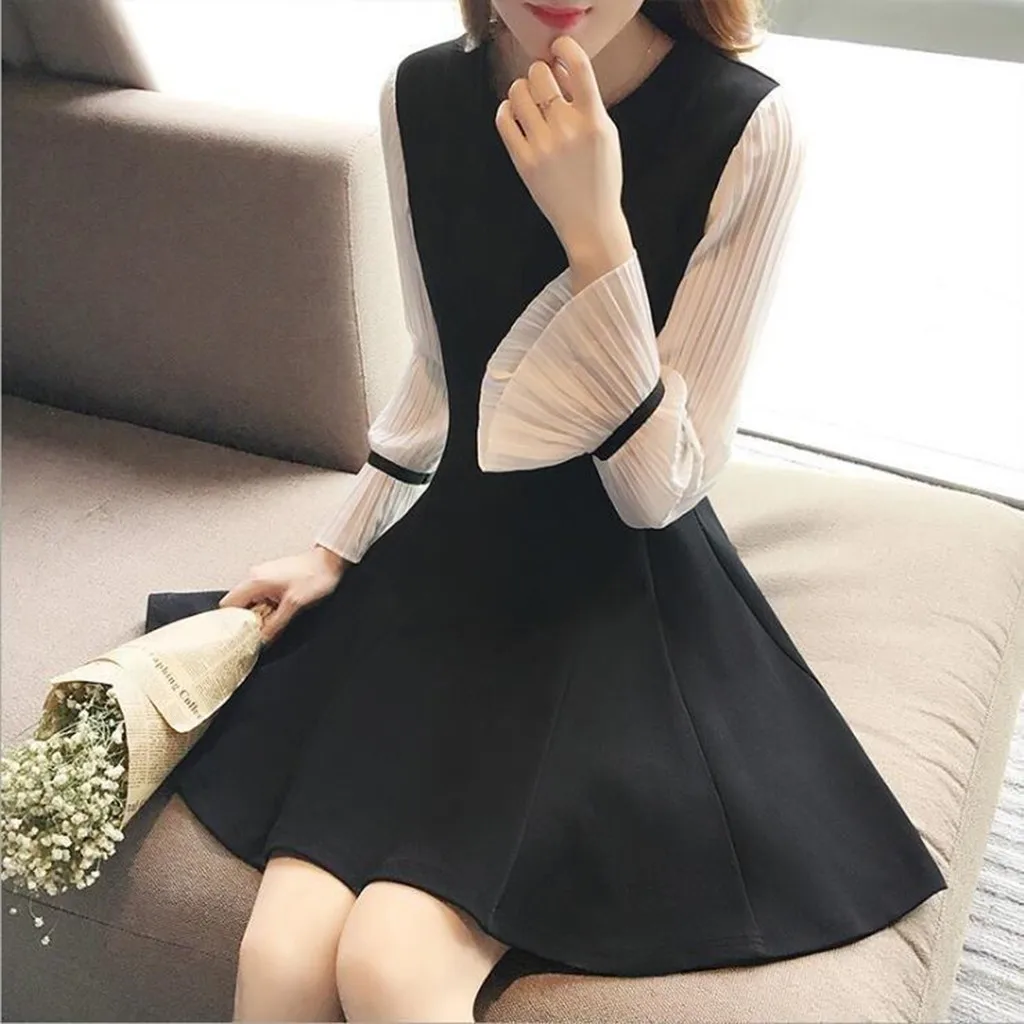 Women's O-Neck Dress ladies Temperament Long Flare Sleeve Summer Knee-Length Dressses Vestidos#g30 | Женская одежда