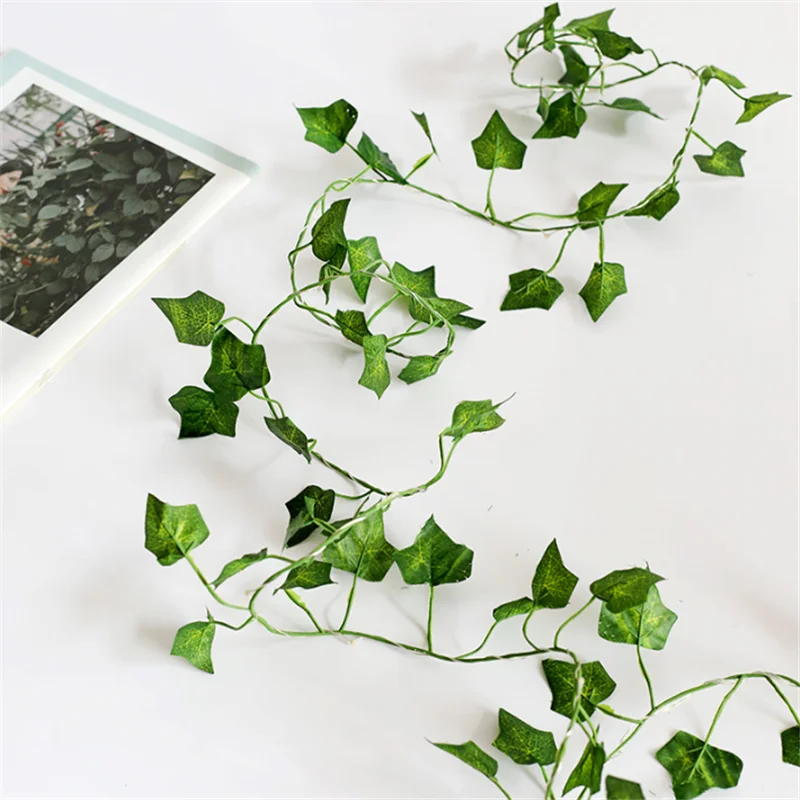 

2M 20 LED Simulation Rattan Leaf Copper Wire Lights String Wedding Decoration for Home Jungle Party Christmas Decorations